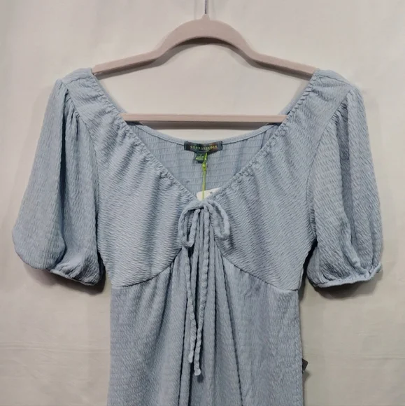 NWT Good Luck Gem V-Neck Bow Puff Sleeve Mini Dress Women's S Blue Minimalist - Picture 3 of 10